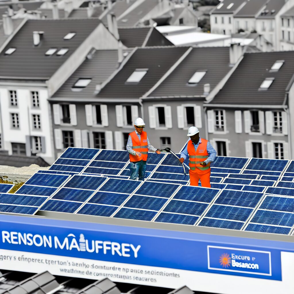Ouvriers installant des panneaux solaires sur un toit.