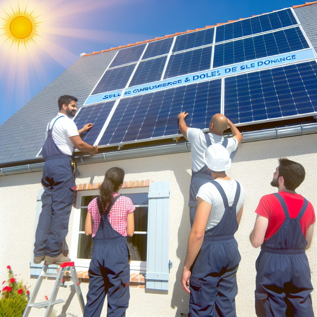 Installation de panneaux solaires sur le toit d'une maison.