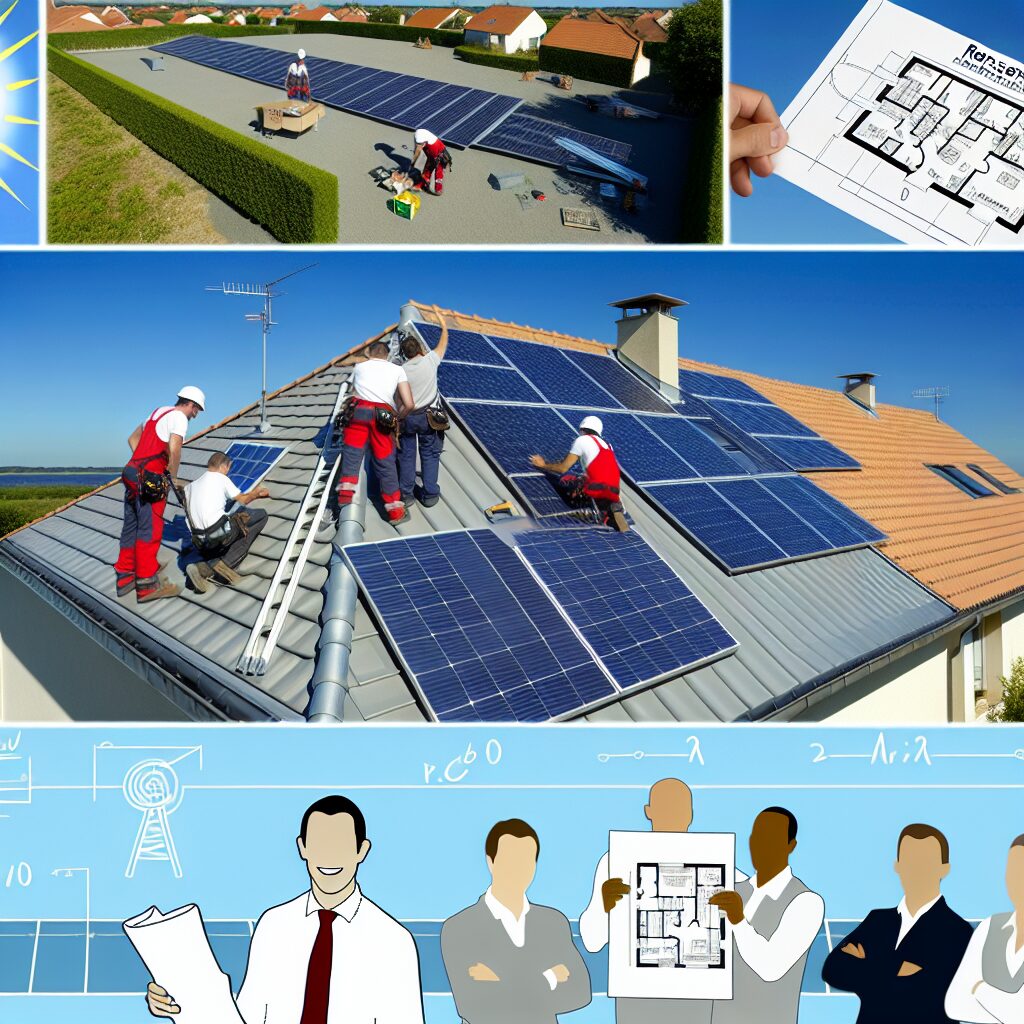 Installation de panneaux solaires sur un toit de maison.