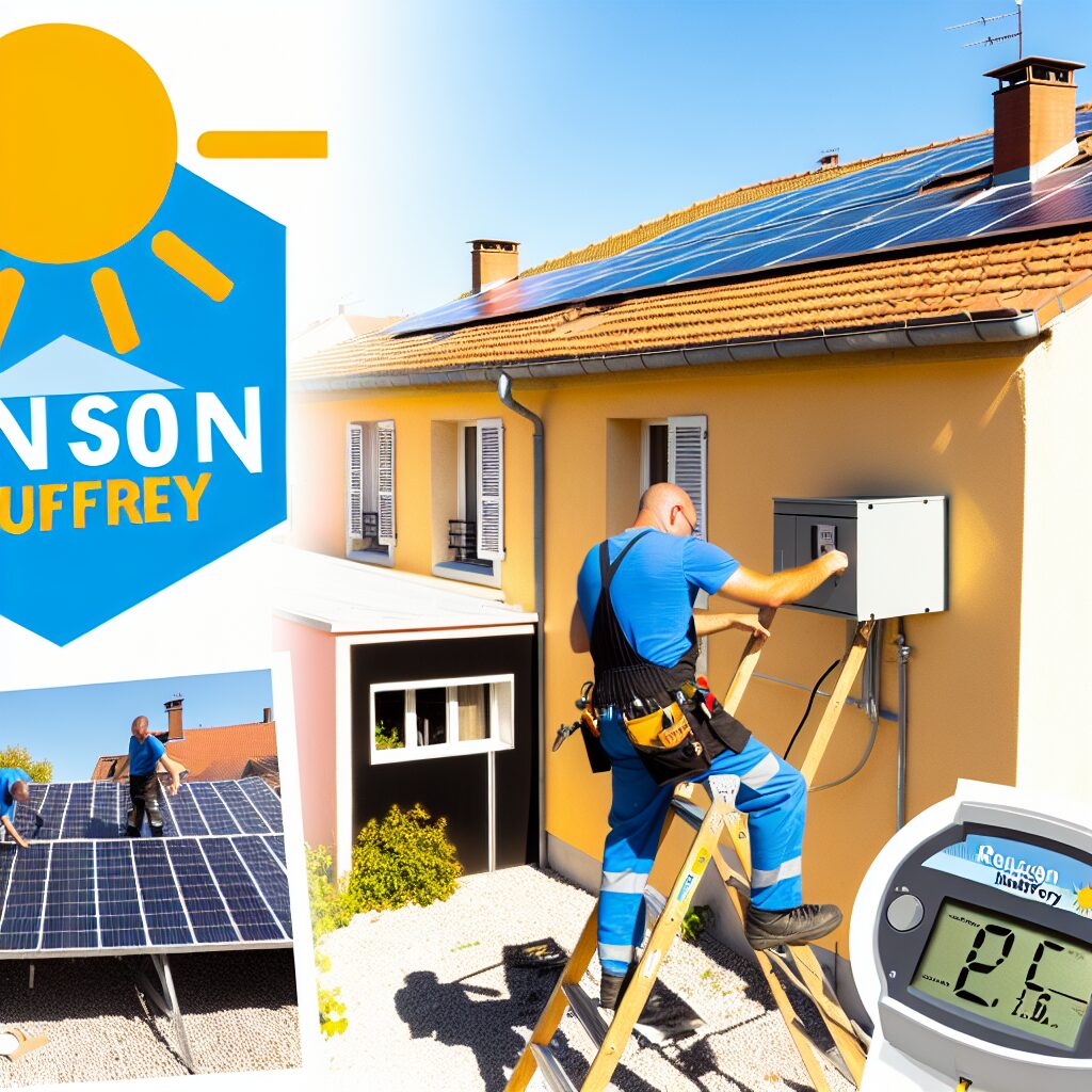 Installation de panneaux solaires sur un toit résidentiel.