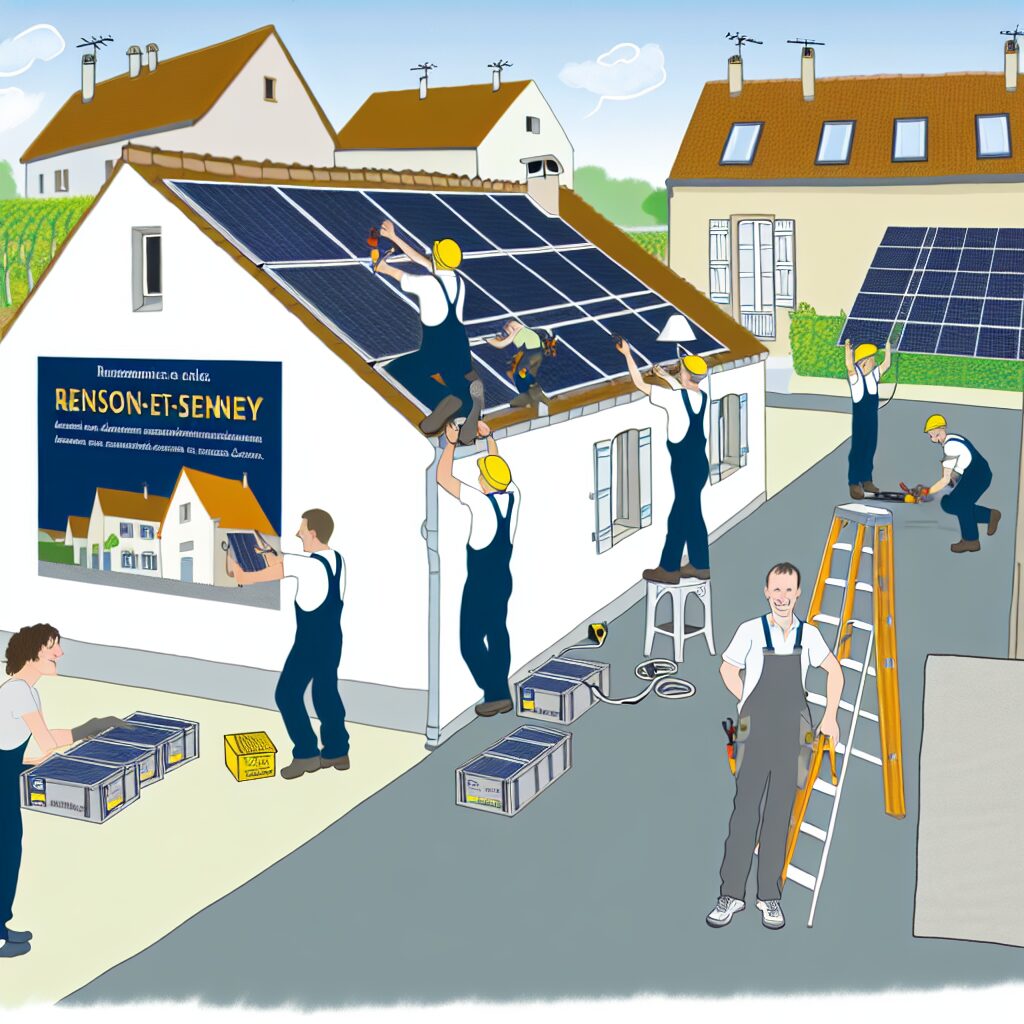 Installation de panneaux solaires sur le toit d'une maison.