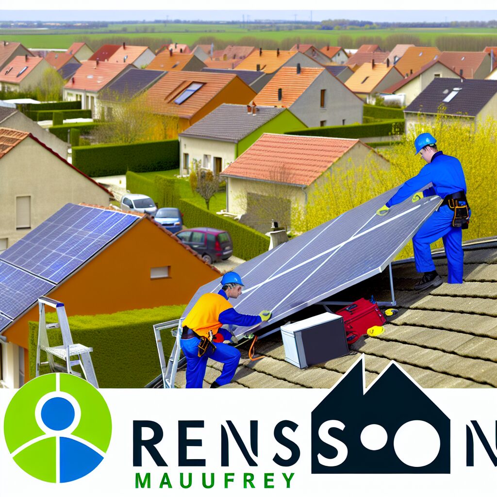 Ouvriers installant des panneaux solaires sur un toit résidentiel.